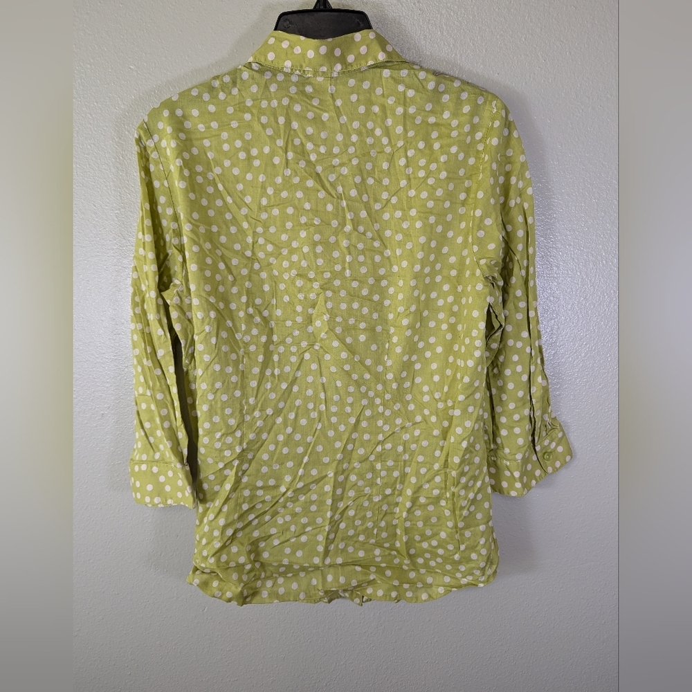 Coldwater Creek green with white polka dot button down size M 10-12 - Picture 2 of 4